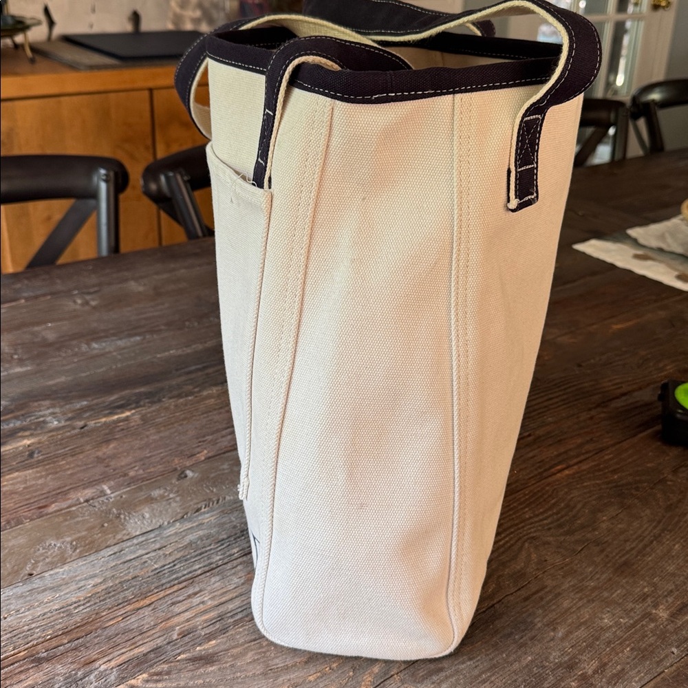 Lands End navy and cream cotton canvas classic tote - Picture 5 of 8